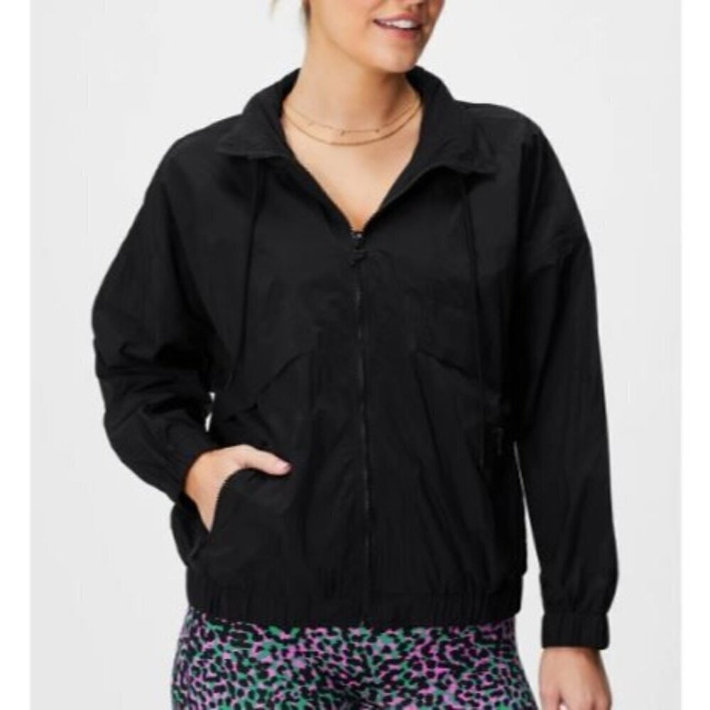 Fabletics Nylon Track Jacket Women Size Medium NWT Boxy Oversize Fit Hooded